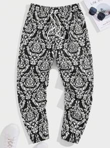 GENTILAND Nam In Toàn bộ Eo dây rút Quần - Đen và trắng - Xem 1