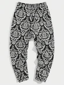 GENTILAND Nam In Toàn bộ Eo dây rút Quần - Đen và trắng - Xem 2