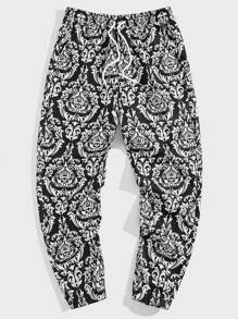 GENTILAND Nam In Toàn bộ Eo dây rút Quần - Đen và trắng - Xem 4