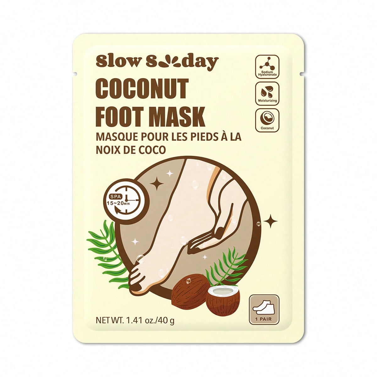 SlowSunday Coconut Foot Mask, For Dry Cracked Feet, Moisturizing, Soothing Skin, Deep Nourishment, Suitable For Summer, Y2K, Ideal For Party