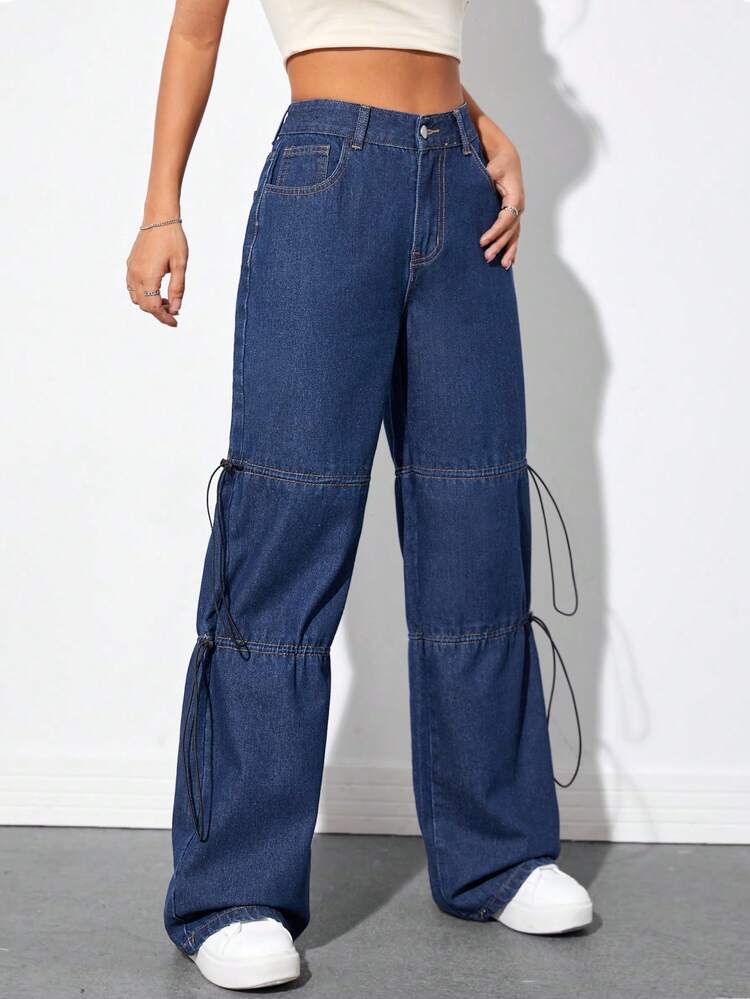 High Waist Knot Side Wide Leg Jeans