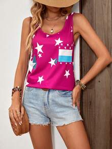 SHEIN LUNE 星星印花背心上衣 - 中紫紅色 - 查看 3