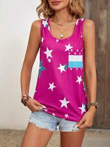 SHEIN LUNE 星星印花背心上衣 - 中紫紅色 - 查看 4
