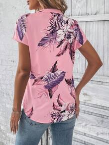 SHEIN Clasi 熱帶圖案蝙蝠袖襯衫 - 粉色 - 查看 2