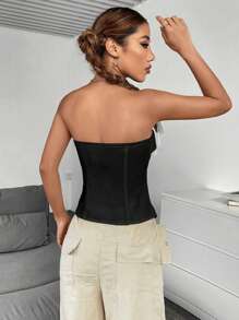 SHEIN Unity 素色前紐扣抹胸上衣 - 黑色 - 查看 2