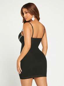 SHEIN SXY 水鑽細節緊身洋裝 - 黑色 - 查看 2