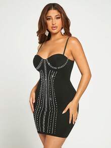 SHEIN SXY 水鑽細節緊身洋裝 - 黑色 - 查看 5