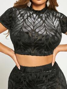 SHEIN SXY de cuello alto Top crop & Falda ajustada - Negro - Ver 6