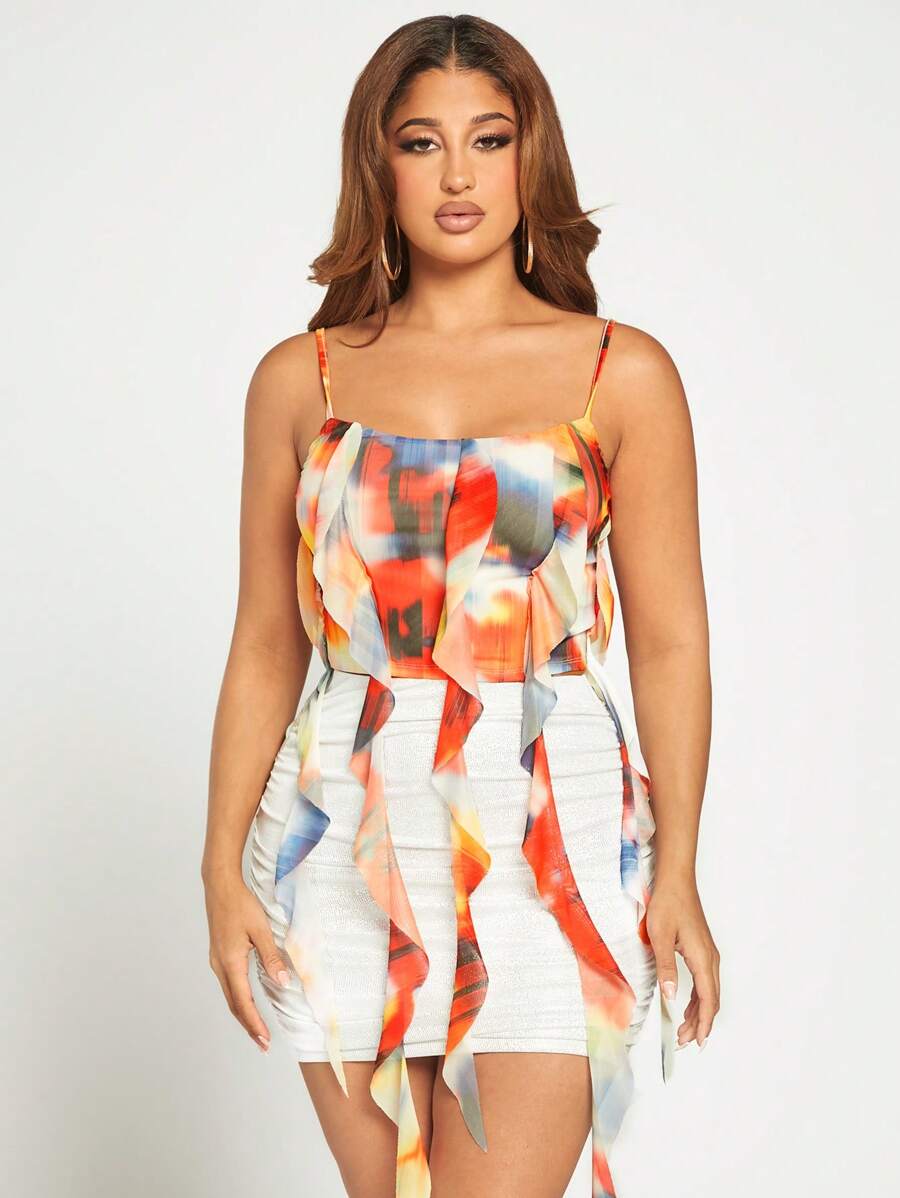 SHEIN SXY Tie Dye Draped Detail Cami Top - Multicolor - View 1