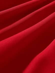 SHEIN Đứa bé gái Cổ áo tương phản tay áo lá sen Cổ tròn Đầm - Đỏ - Xem 7