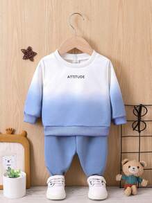 Baby Girl Letter Graphic Ombre Sweatshirt & Sweatpants - Blue and White - View 1