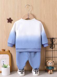 Baby Girl Letter Graphic Ombre Sweatshirt & Sweatpants - Blue and White - View 2