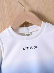 Baby Girl Letter Graphic Ombre Sweatshirt & Sweatpants - Blue and White - View 3