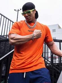 Manfinity Sport Corelite Men Letter Graphic Sports Tee - Orange - View 3