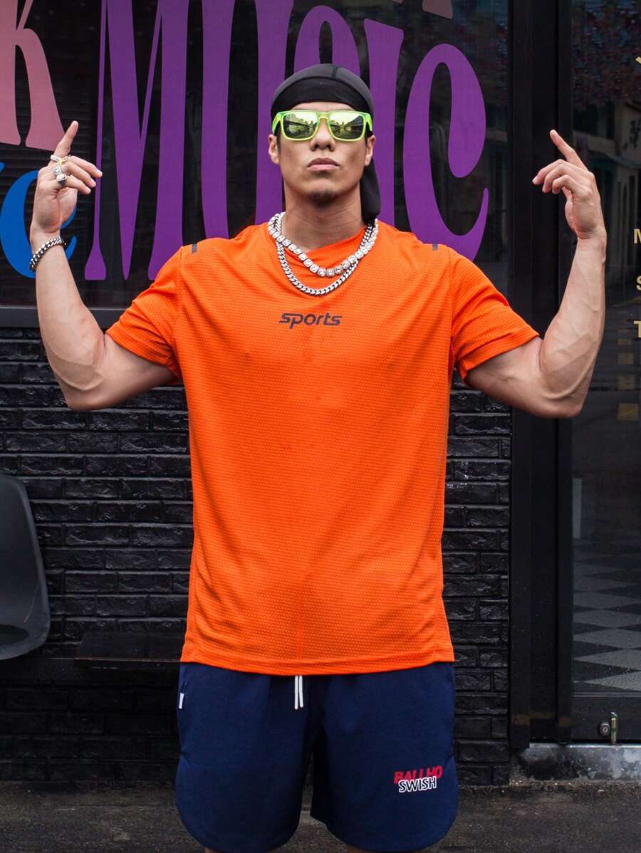 Manfinity Sport Corelite Men Letter Graphic Sports Tee - Orange - View 1