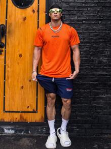 Manfinity Sport Corelite Men Letter Graphic Sports Tee - Orange - View 5