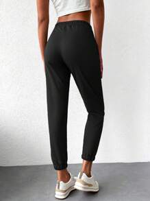 EURMUSE Solid Elastic Waist Slant Pocket Sweatpants - Black - View 2