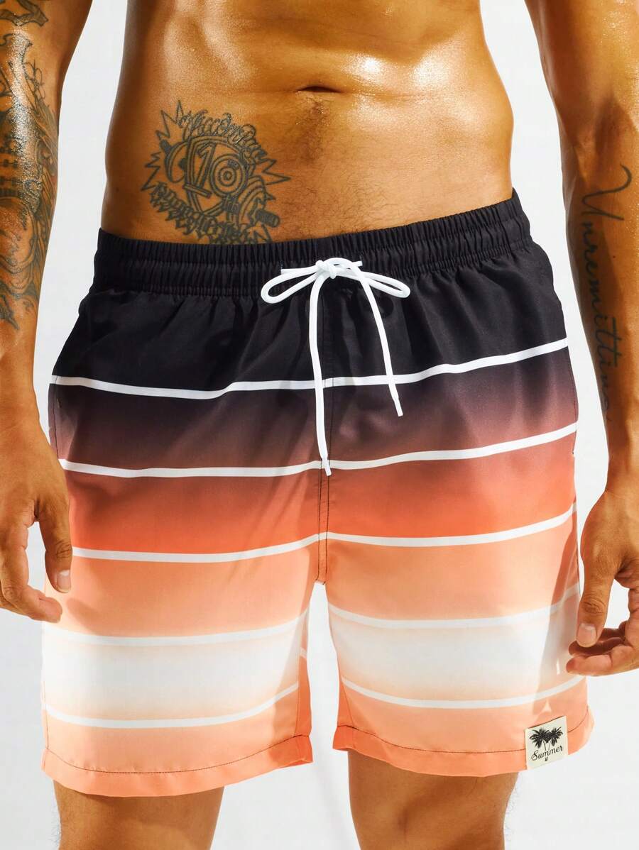 Manfinity Men Striped Drawstring Waist Swim Trunks - Multicolor - View 1
