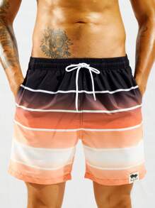 Manfinity Men Striped Drawstring Waist Swim Trunks - Multicolor - View 3