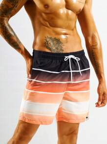 Manfinity Men Striped Drawstring Waist Swim Trunks - Multicolor - View 4