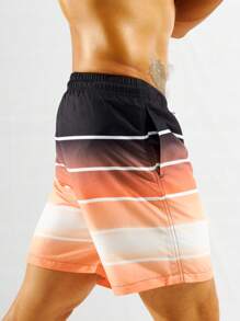 Manfinity Men Striped Drawstring Waist Swim Trunks - Multicolor - View 5