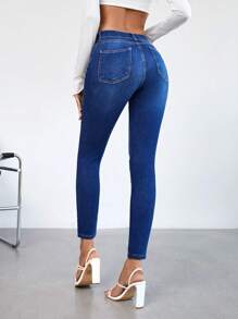 Cottnline 高腰緊身牛仔褲 - 藍色 - 查看 2