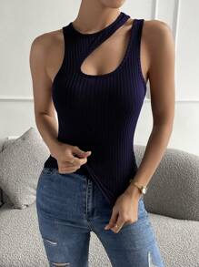 Allurite 露肩彈力針織上衣，派對必備上衣 - 藏蓝色 - 查看 3