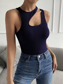 Allurite 露肩彈力針織上衣，派對必備上衣 - 藏蓝色 - 查看 4