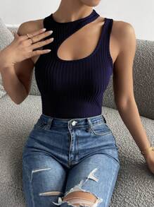 Allurite 露肩彈力針織上衣，派對必備上衣 - 藏蓝色 - 查看 6