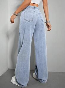 SHEIN EZwear 素色闊腿牛仔褲