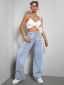 SHEIN EZwear 素色闊腿牛仔褲