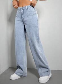 SHEIN EZwear 素色闊腿牛仔褲