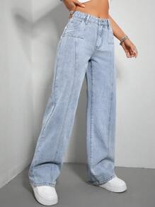 SHEIN EZwear 素色闊腿牛仔褲