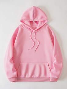 INAWLY 标语图案袋鼠口袋抽绳保暖连帽衫时间永不停歇我们不断前进 - 粉色 - 查看 2