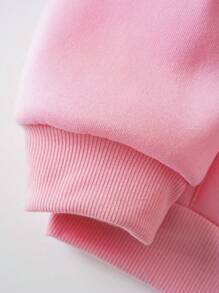 INAWLY 标语图案袋鼠口袋抽绳保暖连帽衫时间永不停歇我们不断前进 - 粉色 - 查看 3