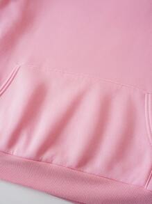 INAWLY 标语图案袋鼠口袋抽绳保暖连帽衫时间永不停歇我们不断前进 - 粉色 - 查看 4