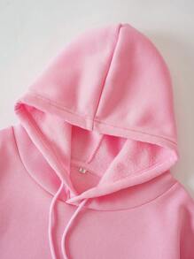 INAWLY 标语图案袋鼠口袋抽绳保暖连帽衫时间永不停歇我们不断前进 - 粉色 - 查看 6