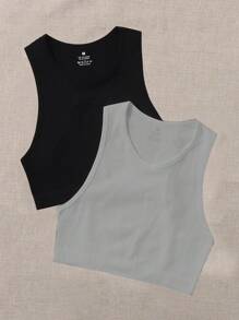 SHEIN Yoga Basic 2pcs Solid Ribbed Knit Sports Tank Top - Multicolor - View 1