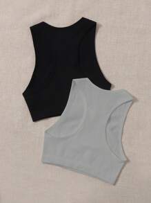 SHEIN Yoga Basic 2pcs Solid Ribbed Knit Sports Tank Top - Multicolor - View 2