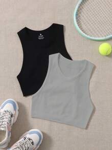 SHEIN Yoga Basic 2pcs Solid Ribbed Knit Sports Tank Top - Multicolor - View 5
