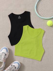 2入組素色條紋針織運動背心 - 彩色 - 查看 1