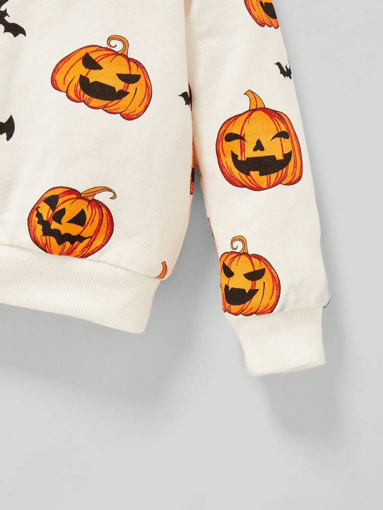 Cozy Pixies Baby Boy Halloween Pumpkin & Bat Print Pullover,In Fall/Winter - Multicolor - View 3