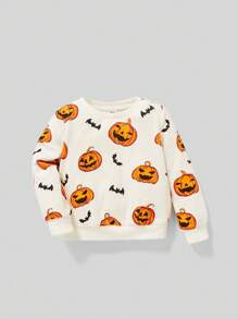 Cozy Pixies Baby Boy Halloween Pumpkin & Bat Print Pullover,In Fall/Winter - Multicolor - View 4