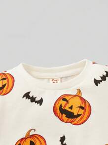 Cozy Pixies Baby Boy Halloween Pumpkin & Bat Print Pullover,In Fall/Winter - Multicolor - View 5