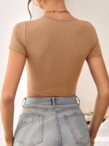 SHEIN Privé Solid Cross Wrap Crop Tee - Apricot - View 2
