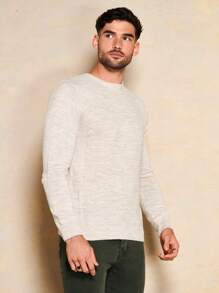 SHEIN Cottnline Men Solid Ribbed Knit Sweater - Beige - View 1