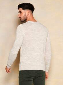 SHEIN Cottnline Men Solid Ribbed Knit Sweater - Beige - View 2