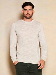 SHEIN Cottnline Men Solid Ribbed Knit Sweater - Beige - View 3