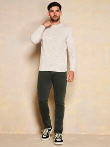SHEIN Cottnline Men Solid Ribbed Knit Sweater - Beige - View 4