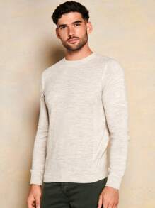 SHEIN Cottnline Men Solid Ribbed Knit Sweater - Beige - View 5